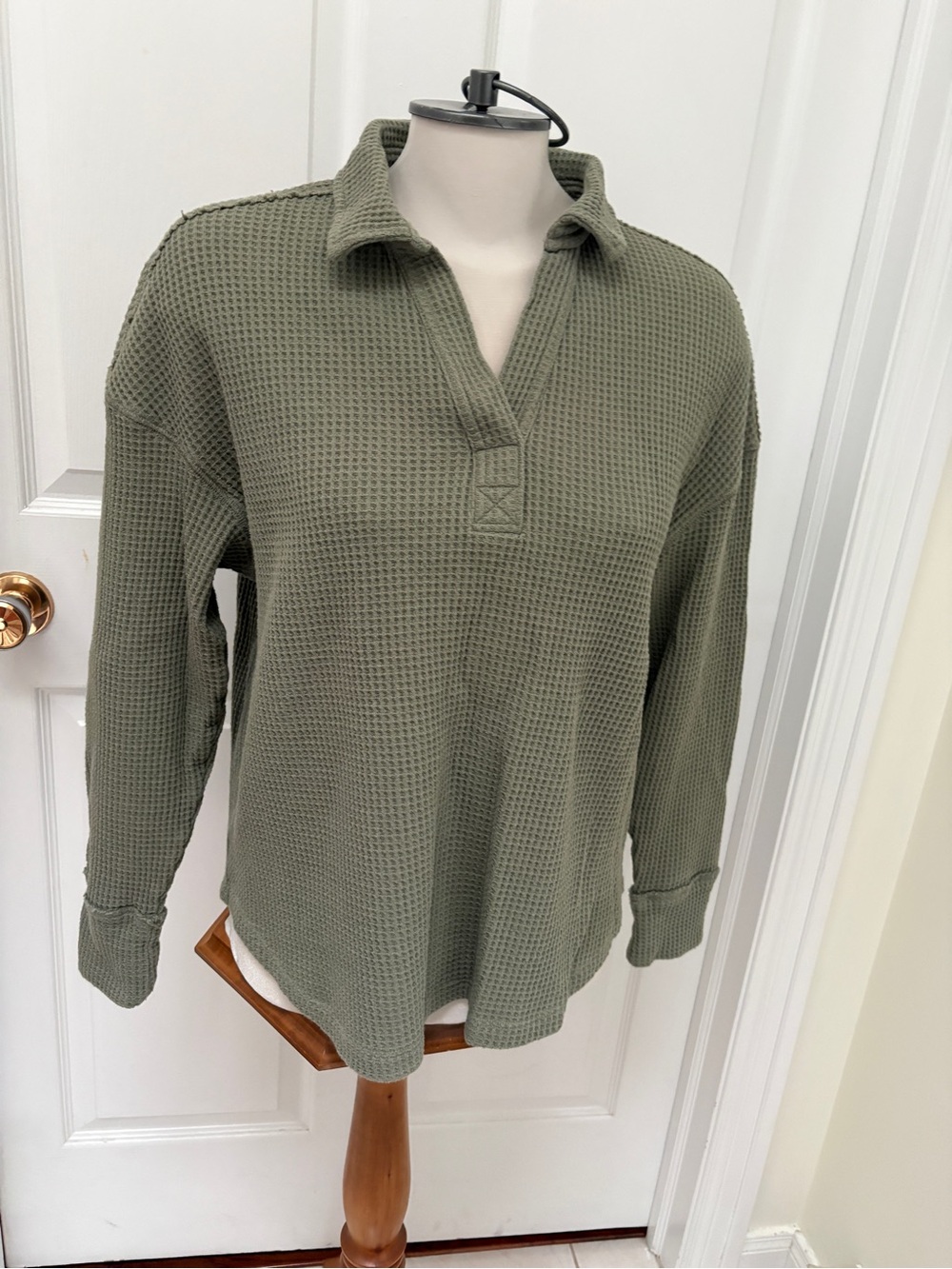 Buffalo David Bitton Olive Green Waffle-Knit Tunic Top ladies large